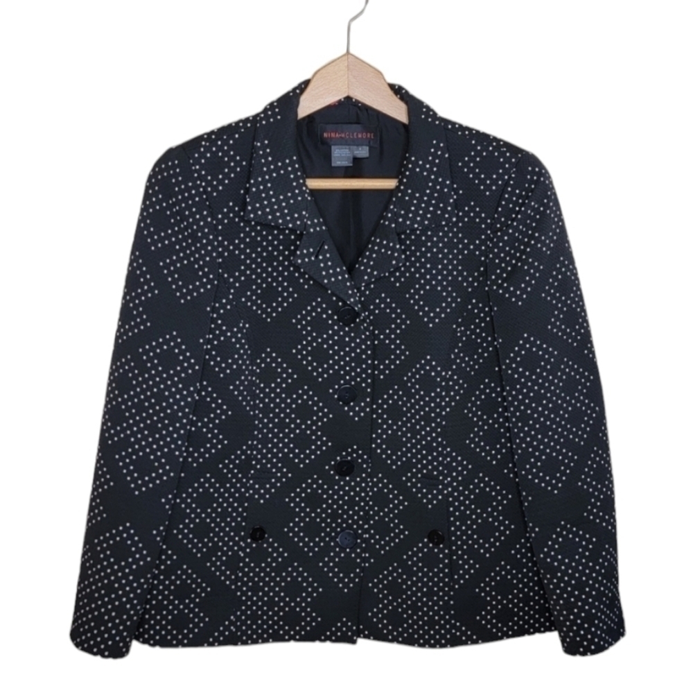 Nina Mclemore | Black & White Geometric Dot Print Blazer Size 4